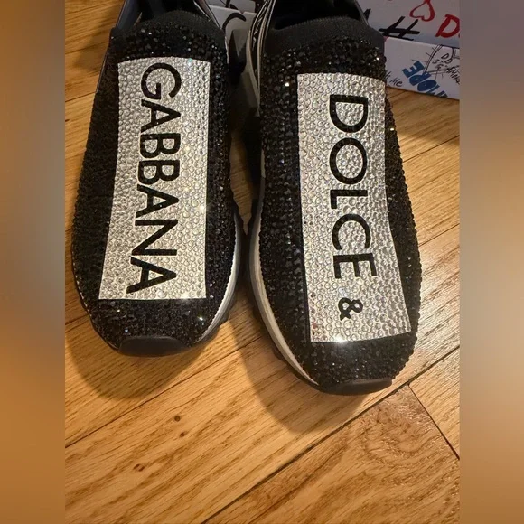 Dolce & Gabbana Black and Silver Crystal Sneakers - Picture 4 of 6